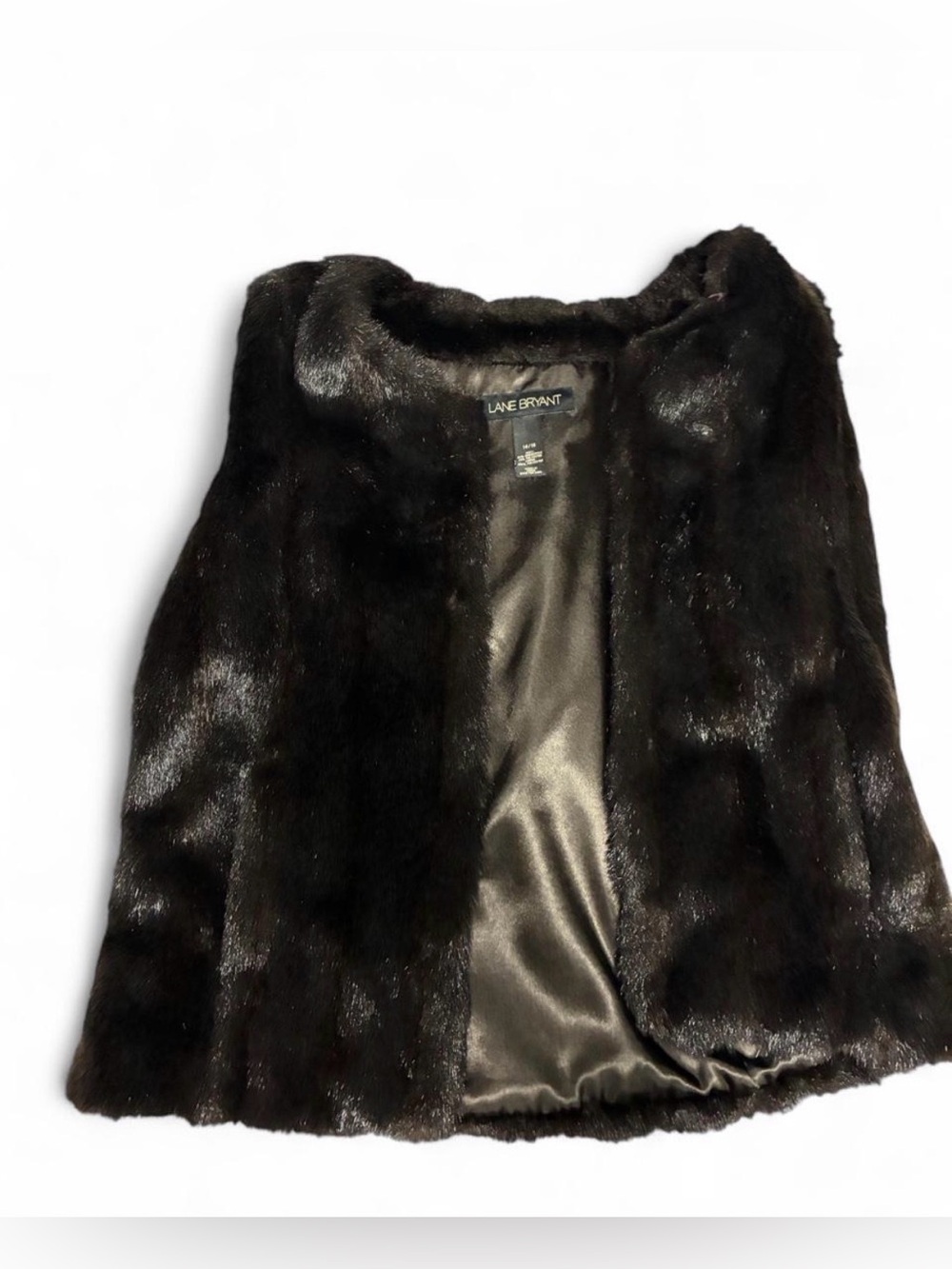 Lane Bryant Black Faux Fur Vest with Satin Lining